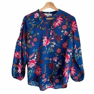 Ann Taylor Loft Blue Red Pink Floral High Low Top